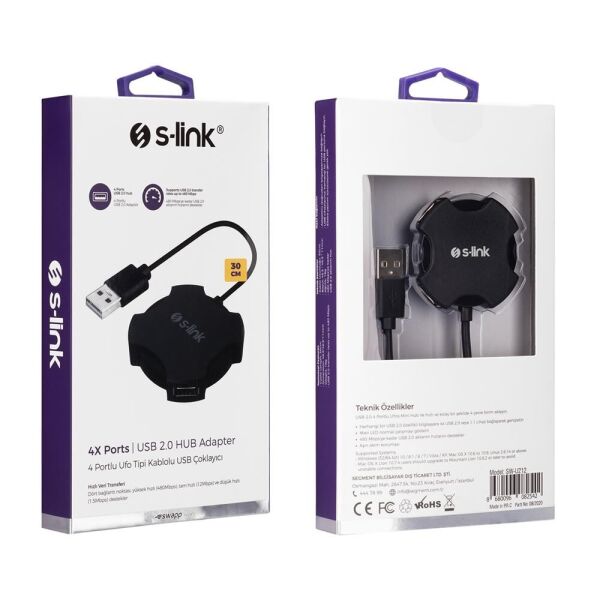 S-link SW-U212 Siyah Usb 2.0 4 Port Hub Kablolu Çevirici Adaptör