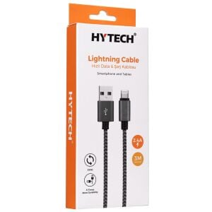 Hytech HY-X385 2.4A Lightning 3mt Gri-Siyah Şarj Kablosu