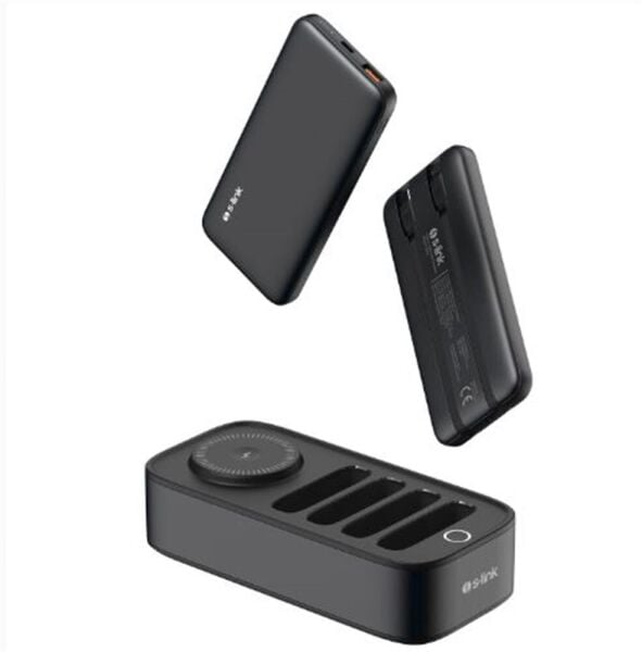 S-link IP-DS40 4 Adet 10000mAH Powerbank li  15W Kablosuz Şarj Siyah Taşınabilir Şarj İstasyonu