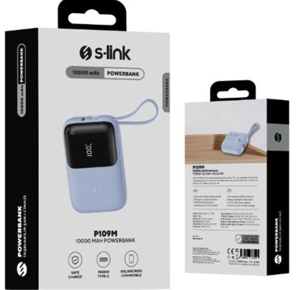 S-link P109M 10000mAh 5W Mavi LCD Taşınabilir Pil Şarj Cihazı Powerbank