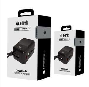S-link MP130 30000mAh PD22.5W Type-C+Lightning Kablolu Siyah Pil Şarj Cihazı Powerbank