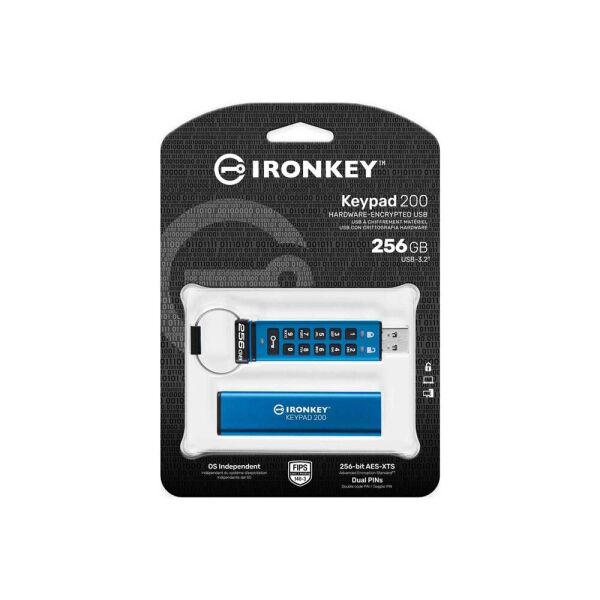 Kingston IKKP200-256GB 256GB IronKey Keypad 200, FIPS 140-3 Lvl 3 (Pending) Flash Bellek