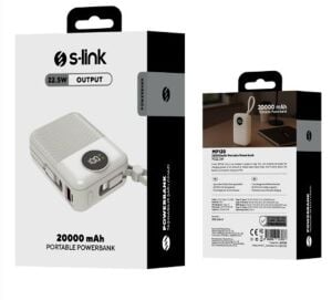 S-link MP120 20000mAh PD22.5W Type-C+Lightning Kablolu Beyaz  Pil Şarj Cihazı Powerbank