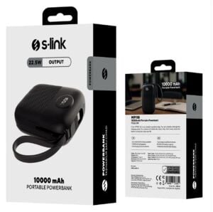 S-link MP110 10000mAh PD22.5W Type-C+Lightning Kablolu Siyah  Pil Şarj Cihazı Powerbank
