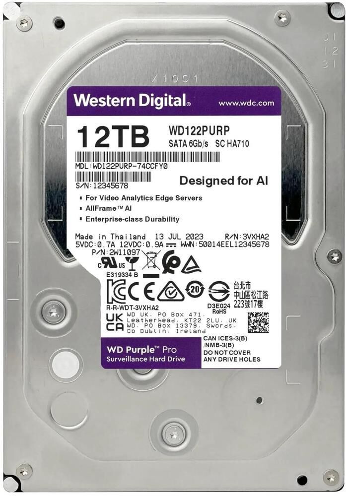 Wd 12Tb Purple Pro WD122PURP 7200 RPM 512MB Cache SATA 6.0Gb-s 3.5'' Harddisk (İthalat)