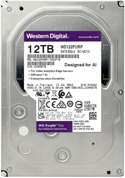Wd 12Tb Purple Pro WD122PURP 7200 RPM 512MB Cache SATA 6.0Gb-s 3.5'' Harddisk (İthalat)