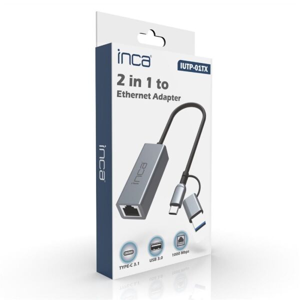 Inca IUTP-01TX Ethernet Adaptörü USB ve TYPE-Cye Bağlantı USB 3.0 ve TYPE-C 3.1 Alüminyum 1000Mbps