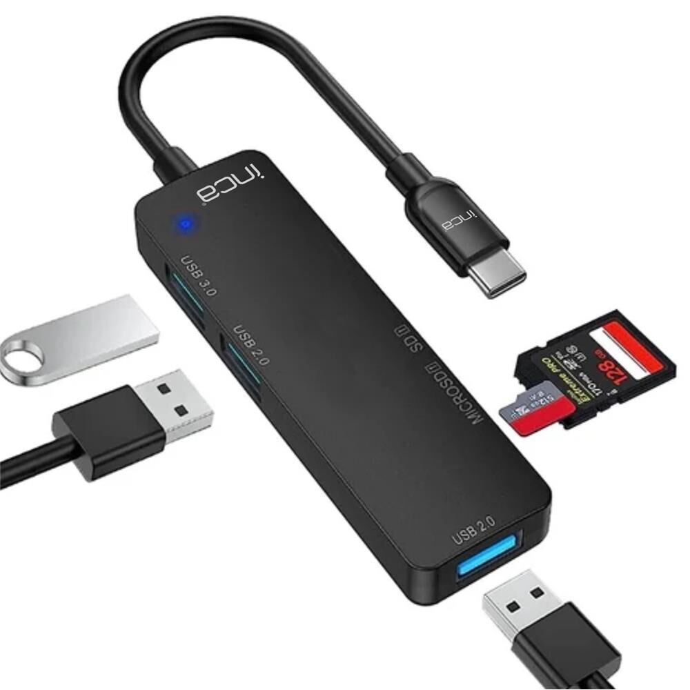 Inca ITPC-5T  Type-C Giriş 2XUSB Sd-Micro Sd2.0 Çoklayıcı USB 3.0 Çoklayıcı Çevirici Mavi Led