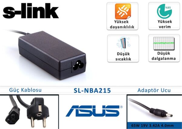 S-link SL-NBA215 65W 19V 3.42A 4.0mm-1.5mm Asus Ultrabook Standart Adaptör