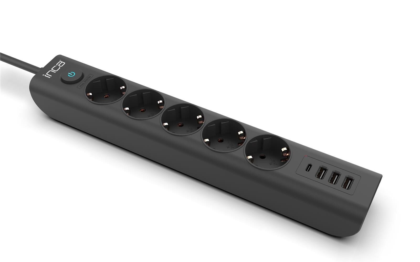 INCA IPW-44TU 5li 1,5mt Siyah 3Usb+Typ-C Akım Korumalı  Led Tuşlu Priz