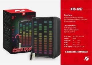 KTS-1757  8'' Siyah Kablosuz Mikrofon Bluetooth-Fm-Usb Küçük El Anfisi