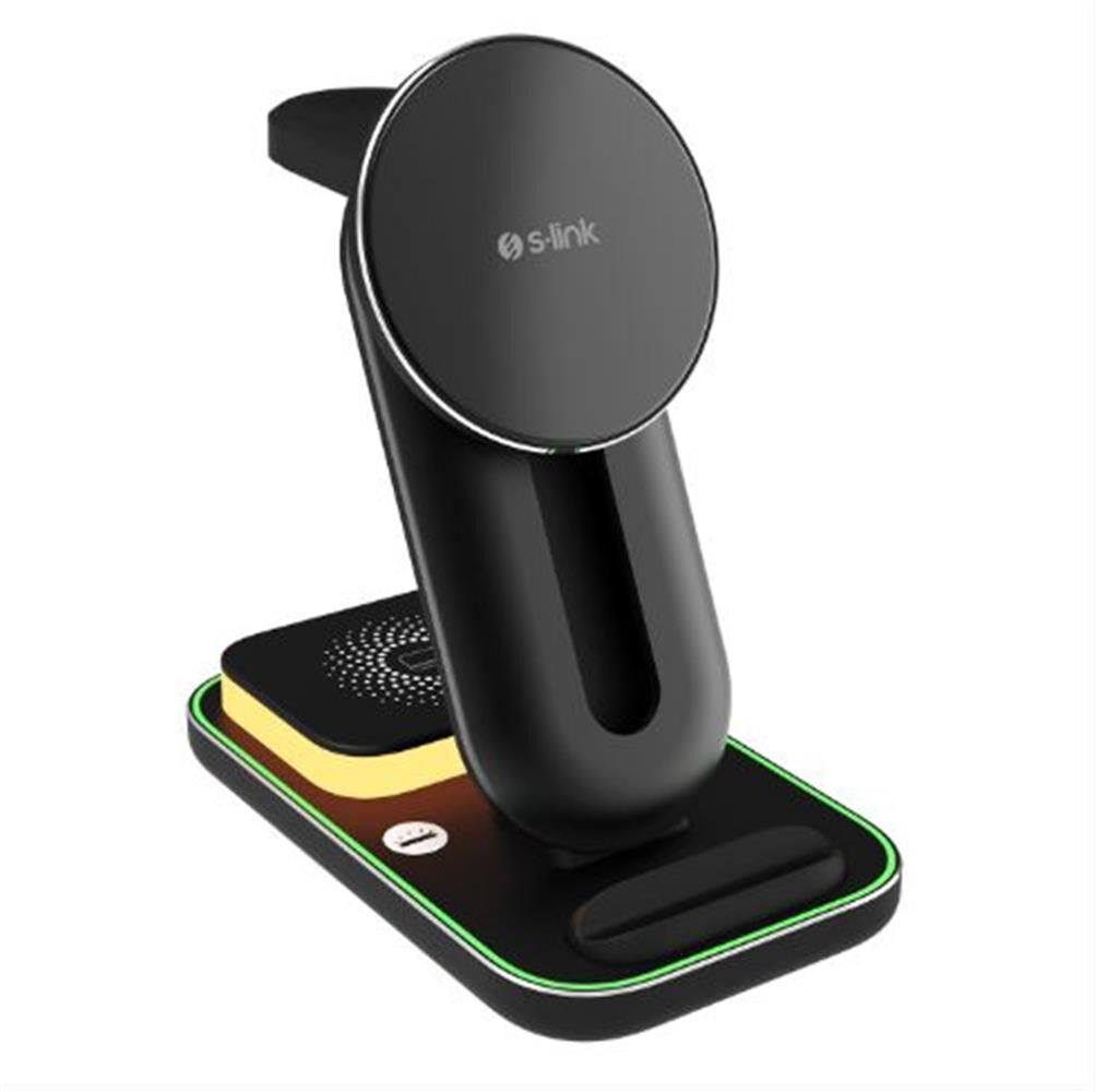 S-link SW-CWF117 Siyah Ayarlanabilir Standlı 15W 3 in 1 Magsafe Kablosuz Şarj Cihazıı