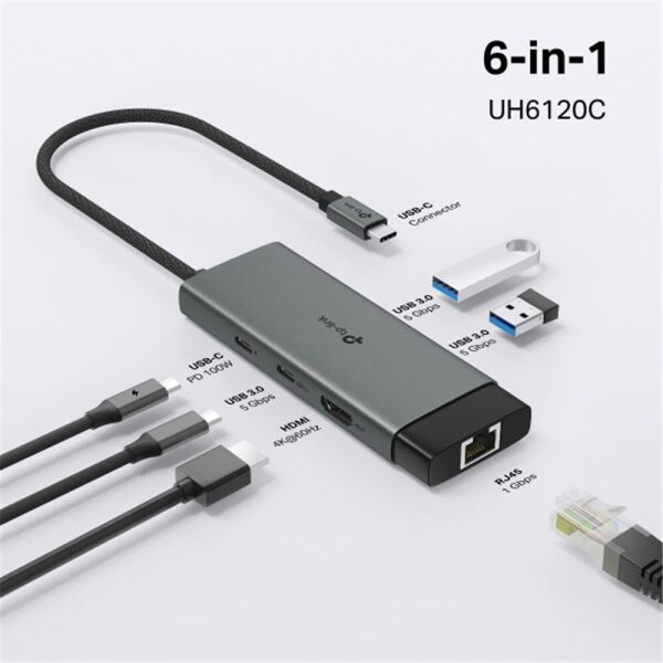 Tp-Link UH6120C USB Type C Docking Station 6 Port ( USB-C PD + USB C + USB 3.0 X2 )