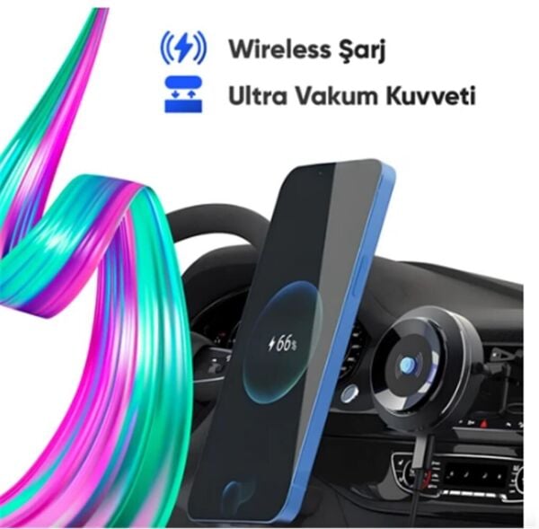 Enkado Otomatik Vakumlu Kablosuz Şarjlı Araç İçi Telefon Tutucu