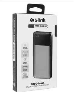 S-link P107 10000mAh Type-C 10W Siyah Gizli LED Taşınabilir Pil Şarj Cihazı Powerbank