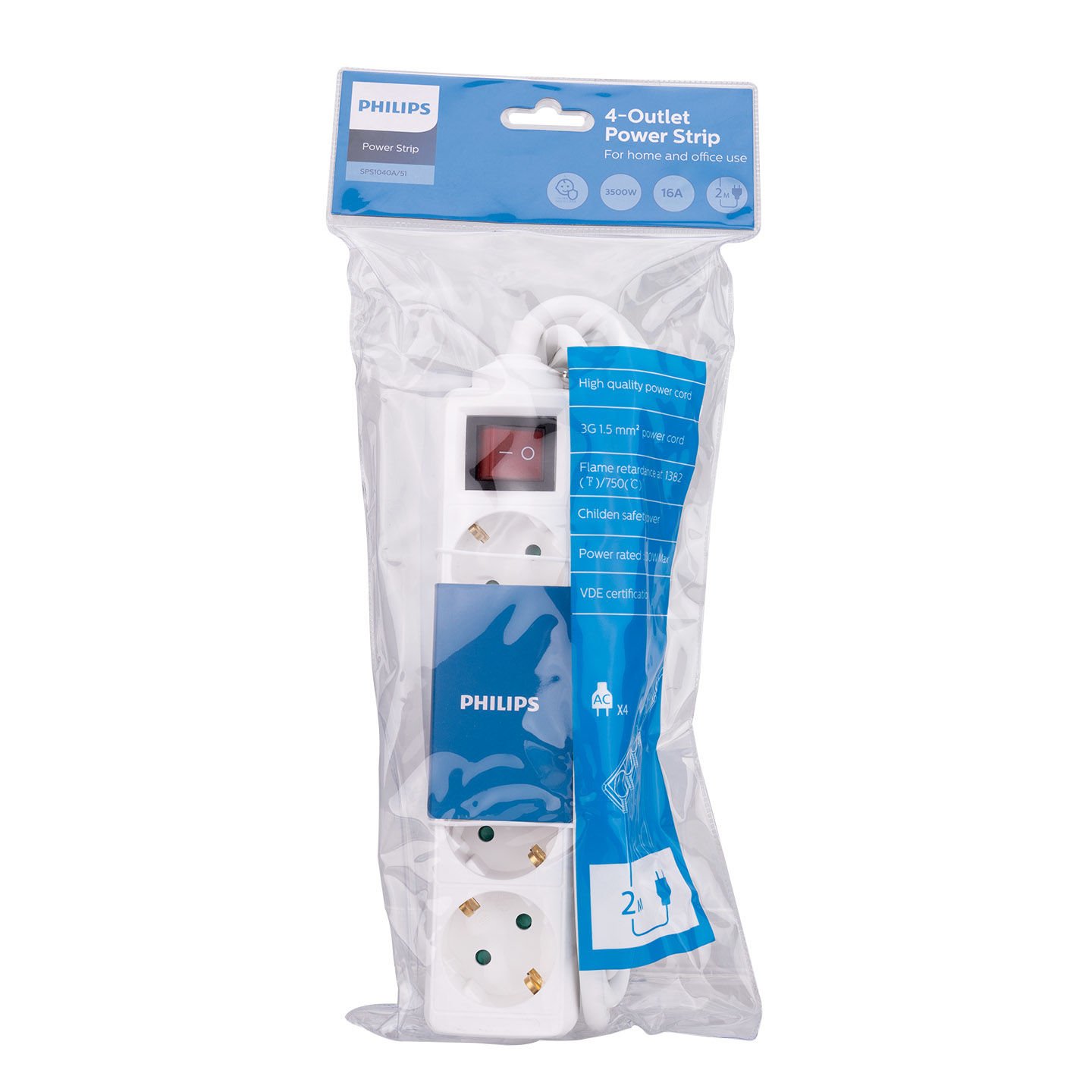 Philips SPS1040A-51 4'lü Priz 2 Metre Çocuk Korumalı Anahtarlı