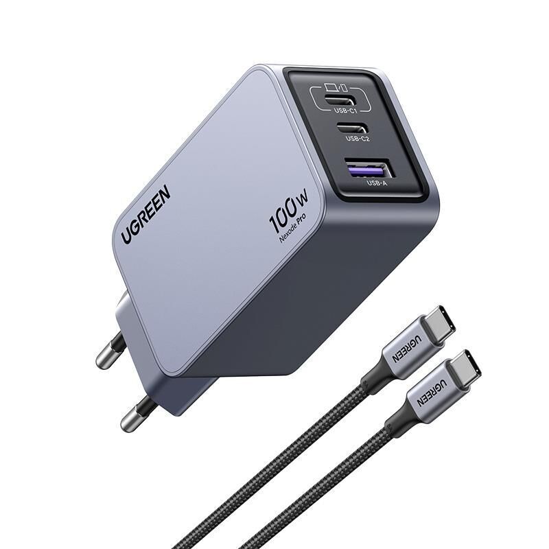 UGREEN NEXODE PRO 100W GAN HIZLI 25874 ŞARJ CİHAZI TYPE-C QC PD 2XUSB-C, 1XUSB-A UZAY GRİSİ