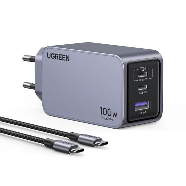 UGREEN NEXODE PRO 100W GAN HIZLI 25874 ŞARJ CİHAZI TYPE-C QC PD 2XUSB-C, 1XUSB-A UZAY GRİSİ