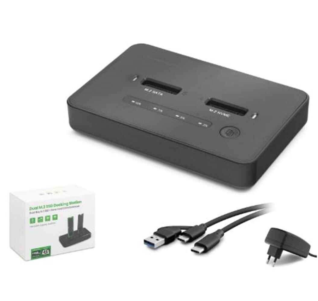 HADRON HDX1796 Dual M.2 SSD Disk Docking Station NVMe-SATA Çapraz Klonlama Destekli - Siyah