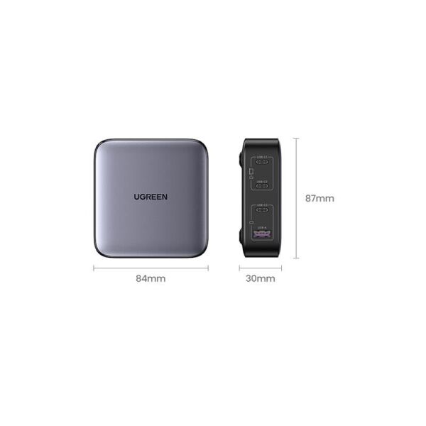 UGREEN NEXODE 100W GAN MASAÜSÜ HIZLI ŞARJ CİHAZI TYPE-C QC PD 4 PORTLU 3XUSB-C 1XUSB-A GRİ 90928