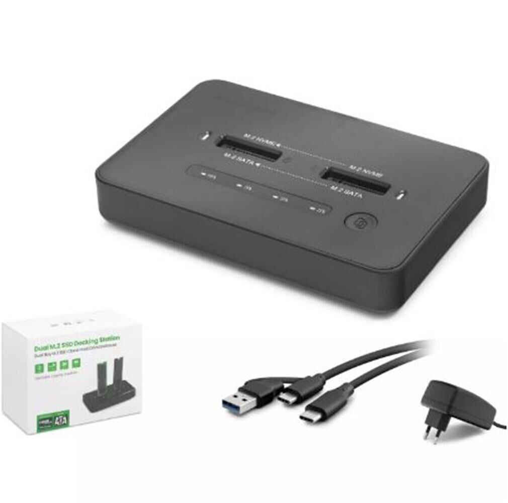 HADRON HDX1797 Dual M.2 SSD Disk Docking Station NVMe-NVMe SATA-SATA Klonlama Destekli - Siyah