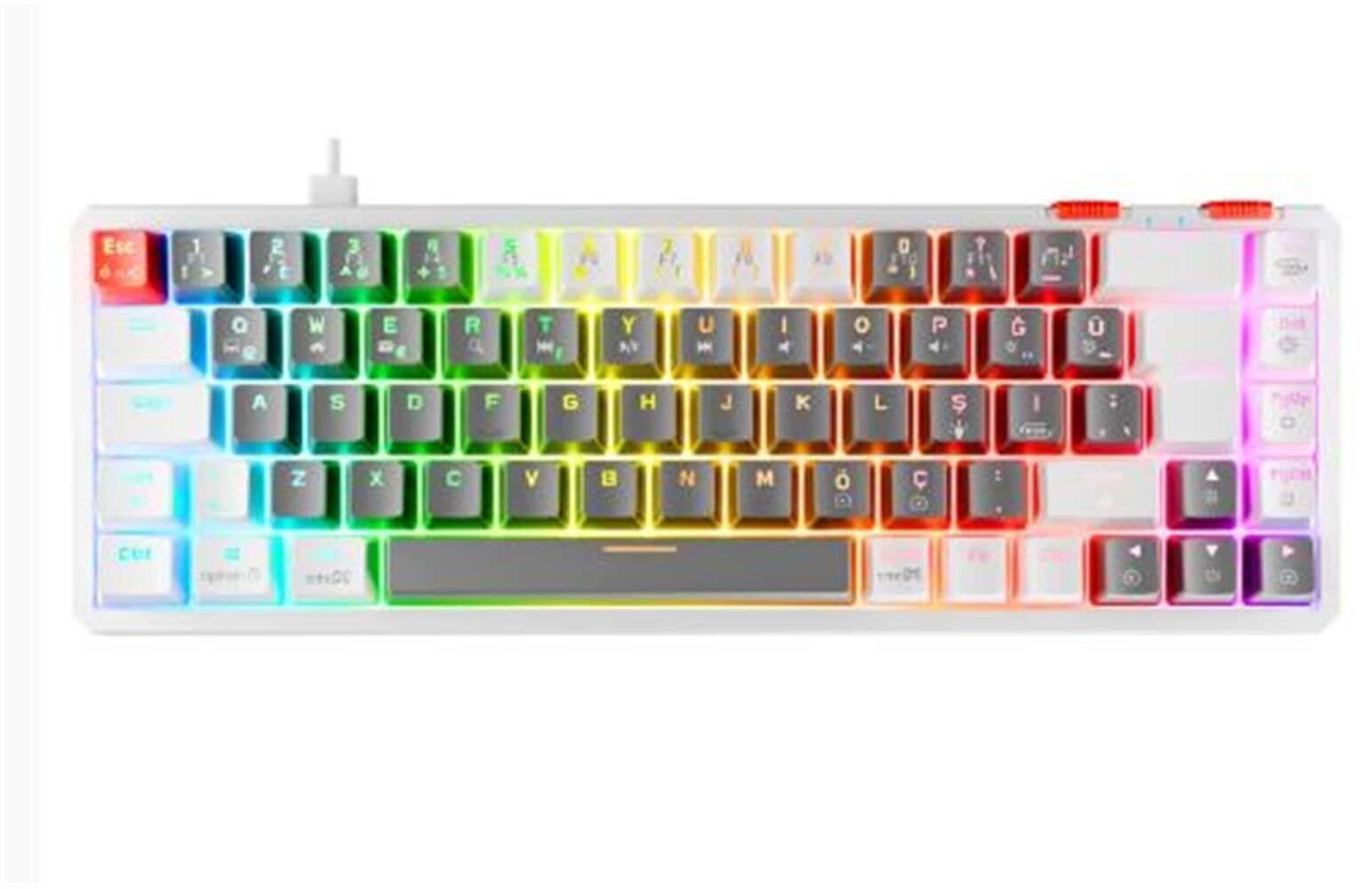 Rampage YORU MINI Gri-Beyaz Type-C Bağlantılı OUTEMU Red Swich Q Mekanik Gaming Oyuncu Klavye RGB