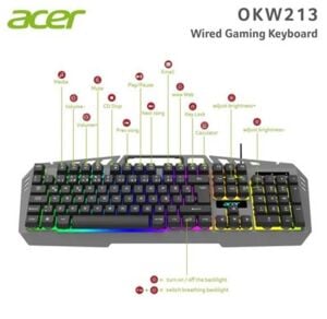 Acer OKW213 Gri RGB Rainbow Backlit Gaming Keyboard Rainbow (Kablo Uzunluğu 1,5mt)
