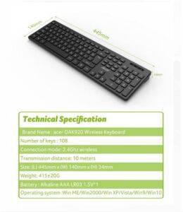 Acer OAK920 1.8m Kablolu Klavye-Tek Tuş Hesap Makinalı Siyah