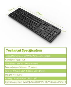 Acer OAK-920 Siyah Kablosuz Klavye 2.4Ghz Caps Lock (Smart Tv- Wifi)