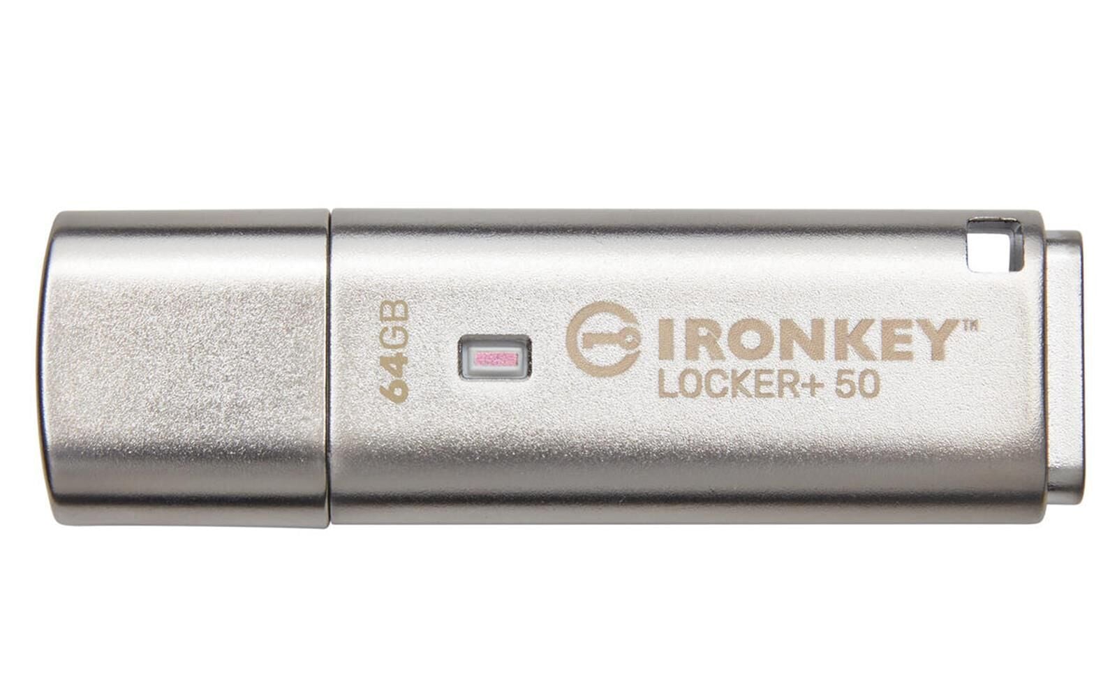 Kingston IKLP50-64GB 64GB IronKey Locker Plus 50 AES-256 FIPS 197 USBtoCloud Flash Bellek