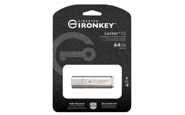 Kingston IKLP50-64GB 64GB IronKey Locker Plus 50 AES-256 FIPS 197 USBtoCloud Flash Bellek