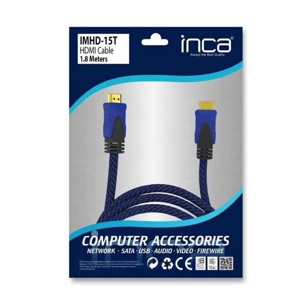 Inca IMHD-15T 1,8Mt Örgülü 1,4 V 3D HDMI Kablo Örgülü 4K@30Hz 2160P Altın Uç Parazit Koruma