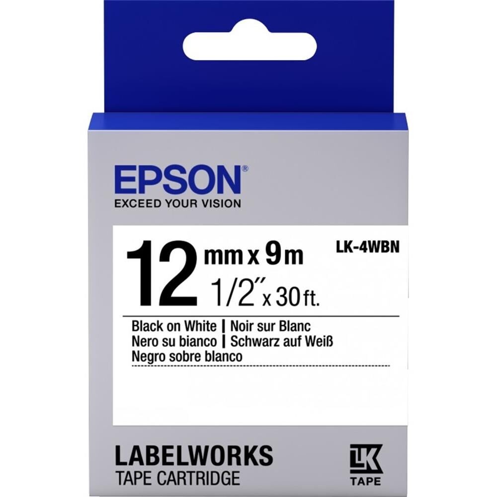 Epson LK-4WBN Standart Beyaz Üzeri Siyah 12mm 9Metre Etiket