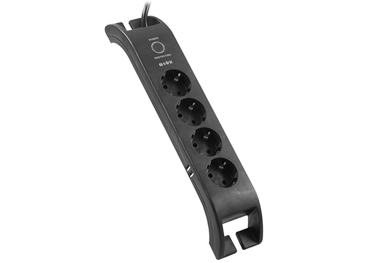 S-link SPG3041 2m 2xUSB=2.4a 3G1.5mm2 900 Joule 4'lü Akım Korumalı Siyah Priz