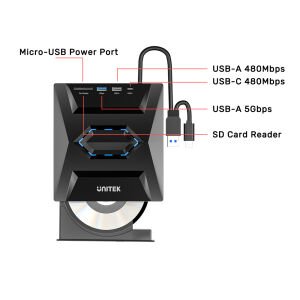 UNITEK HARİCİ DVD-RW TYPE-C/A+5in1 DOCK STATION (T1037A01)