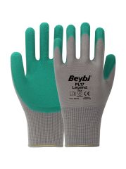BEYBİ PL17 10 Beden Gri-Siyah 12li Paket Legend Polyester Örme Lateks Eldiven