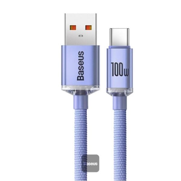 Baseus CAJY000405 1.2mt Crystal Cable USB-A to Type-C Fast Charge Data Cable 100W 5A1.2M-Purple