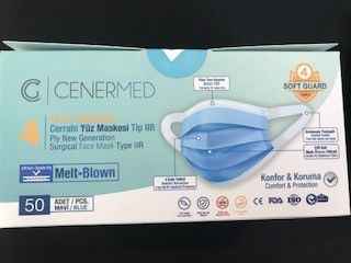 Cenermed Mavi 4 Katlı Yumuşak Elastikli Çift Kat Melt-Blown Kutuda 50 Adet