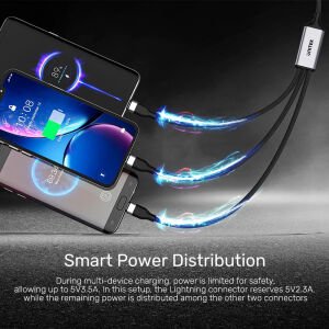 UNITEK TYPE-C 3in1 HIZLI ŞARJ KABLOSU 1.5MT 20W MICRO USB, TYPE-C, LIGHTNING (C14101AGY01-1.5M)