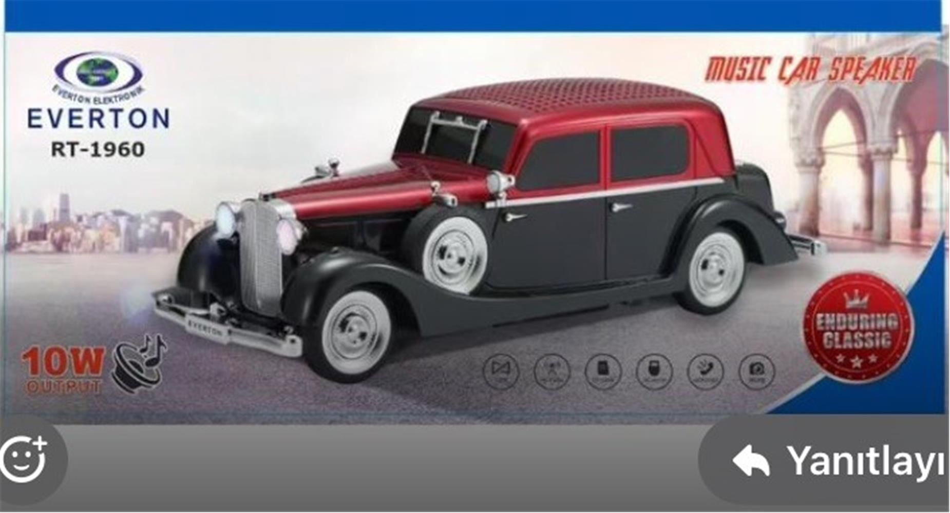 EVERTON RT-1960 Kırmızı Arabalı  Bluetooth Fm-Usb-Tf-Aux Şarjlı Nostaljik Radyo