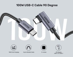 UNITEK TYPE-C HIZLI ŞARJ KABLOSU 90 DERECE 3 METRE 100W (C14123BK-3M)