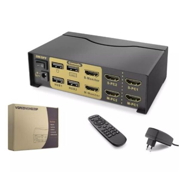 Hadron Hdx1376 2+2 Usb Port  Hdmi Kvm Switch Dual Monitör 2+2 Hdmi  Kablolu Siyah