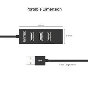 UNITEK TYPE-A TO 4 PORT USB2.0 HUB 80CM KABLO (Y-2140)