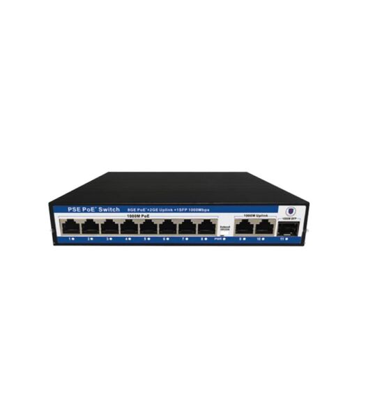 Nova NVC-PSEG0821G 8 Port Poe+ 10-100 Mbps 2 Port 10-100-1000 Mbps Uplink 1 Port SFP Switch 120W