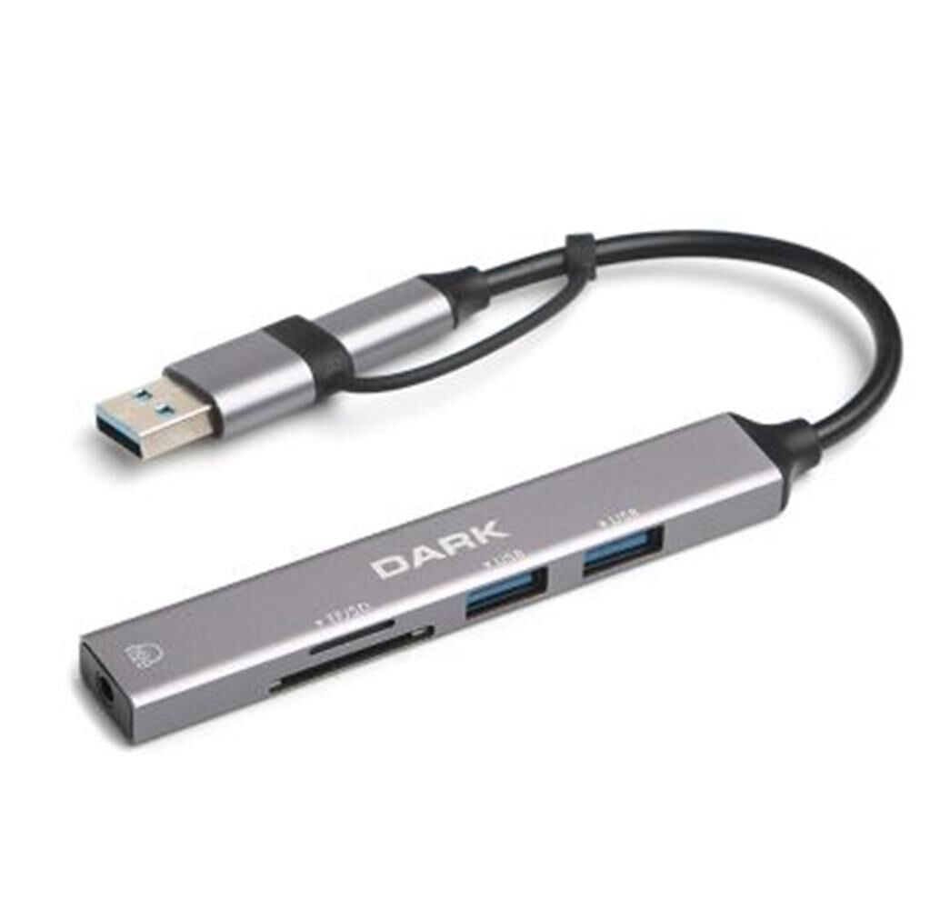 Dark USB-C & USB-A to 5 Port 2xUSB-A, TF&SD Kart, 3.5mm Audio (DK-AC-USB250)